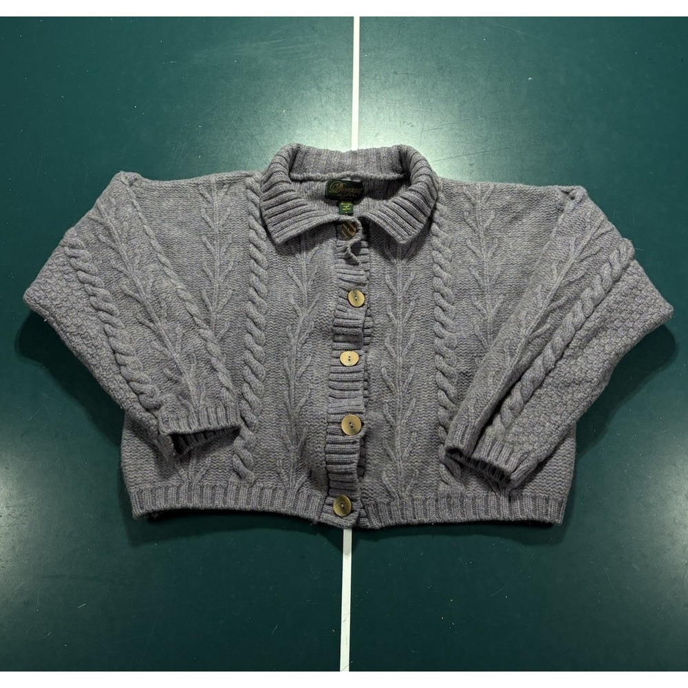 VTG Doogan Donegal Irish Wool Cardigan Women's Large Cropped Chunky Cable Knit